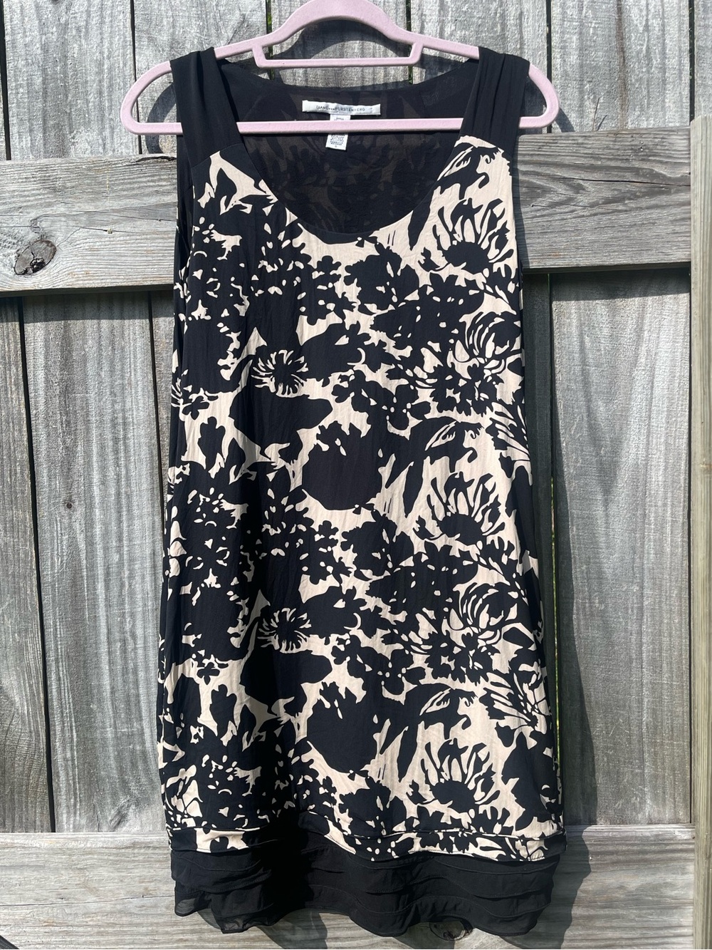 Diane Von Furstenberg Black & Cream Floral Midi Dress Silk Sz 0